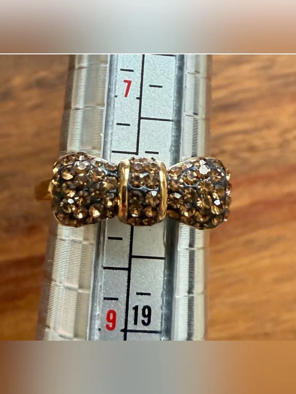 Gold-Tone Brown Pave Rhinestone Bow Ring Multiple Sizes available